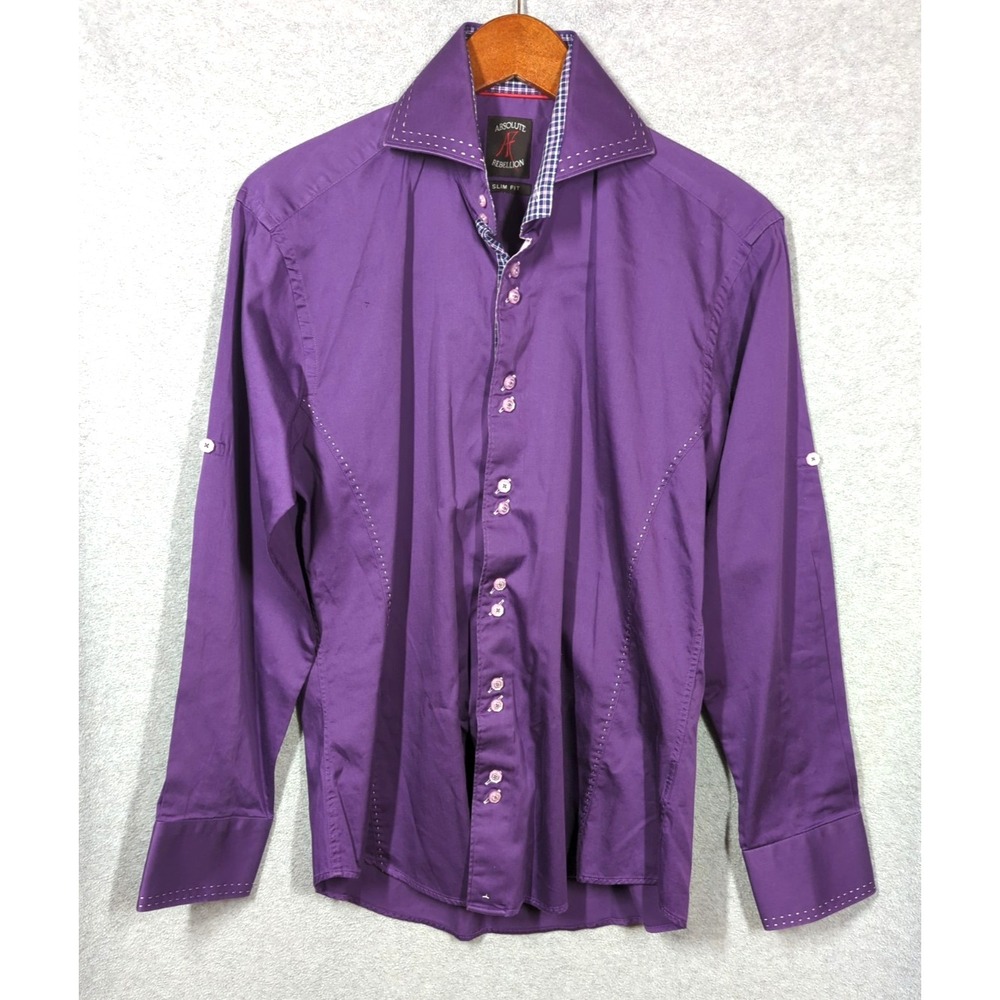 Absolute Rebellion Purple Pink Shirt Men M Slim Fit Flip Cuffs Edgy Urban Artsy